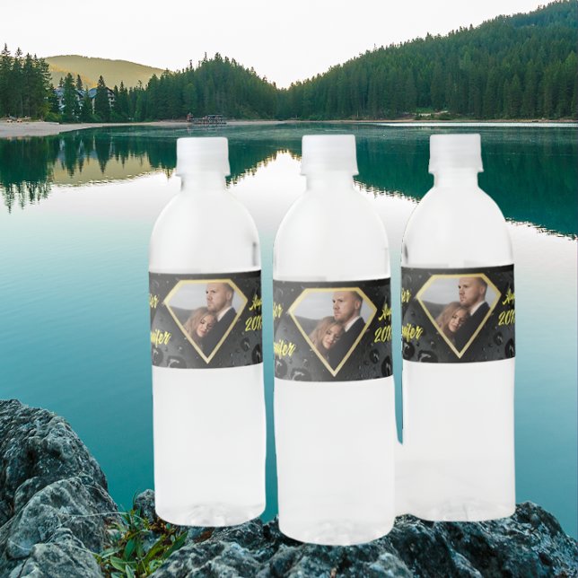 Rótulo De Garrafa De Vinho Casamento Personalizado de Diamante de Ouro Elegan (Criador carregado)