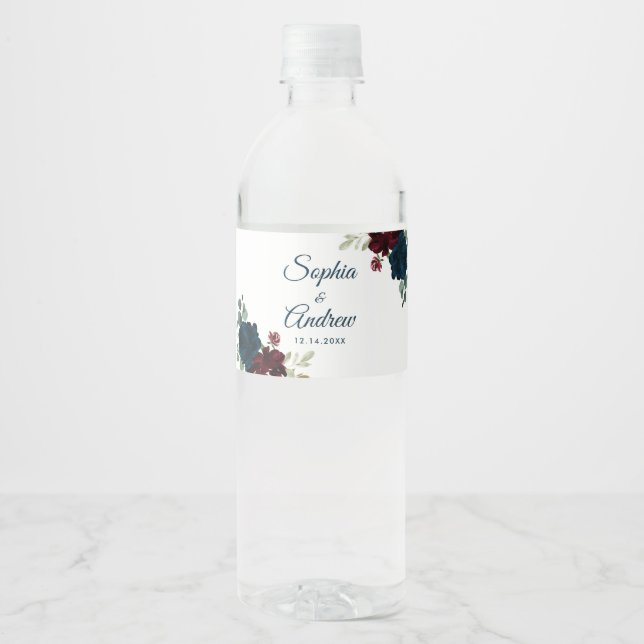 Rótulo De Garrafa De Vinho Casamento Russo De Madeira Com Flores De Burgundy  (Frente)