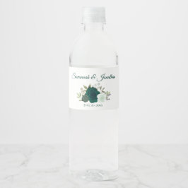 Rótulo De Garrafa De Vinho Casamento Rustic Emerald Green & Sage Rosas