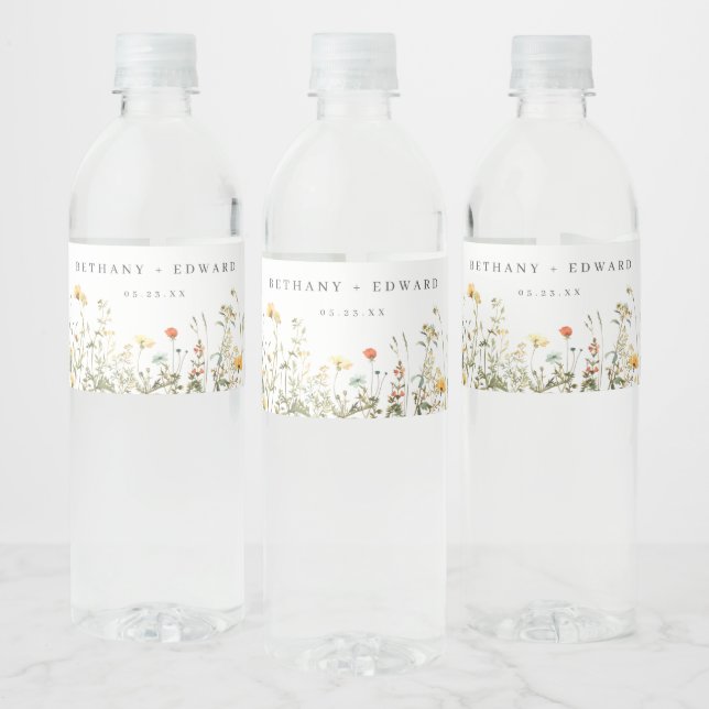 Rótulo De Garrafa De Vinho Casamento Simples com Flores Silvestres (Garrafas)