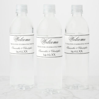 Rótulo De Garrafa De Vinho Casamento Simples Elegante Negro e Branco