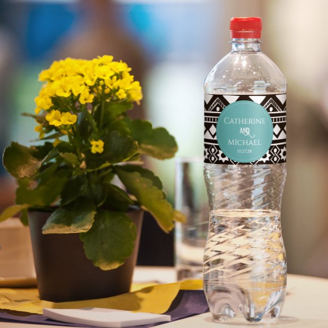 Rótulo De Garrafa De Vinho Casamento Verde com Padrão Moderno Boho (Criador carregado)