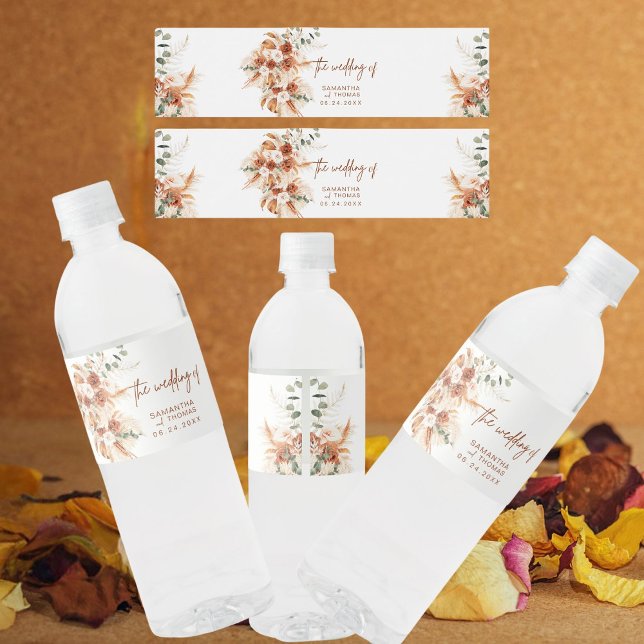 Rótulo De Garrafa De Vinho Casamento Vibrante e Ousado de Terracota Boho (Criador carregado)