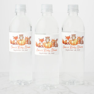 Rótulo De Garrafa De Vinho Chá de Bebê Abóbora Animais Fofos Outono Aquarela