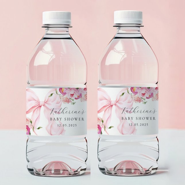 Rótulo De Garrafa De Vinho Chá de Bebê Arco Íris Rosa Floral (Criador carregado)