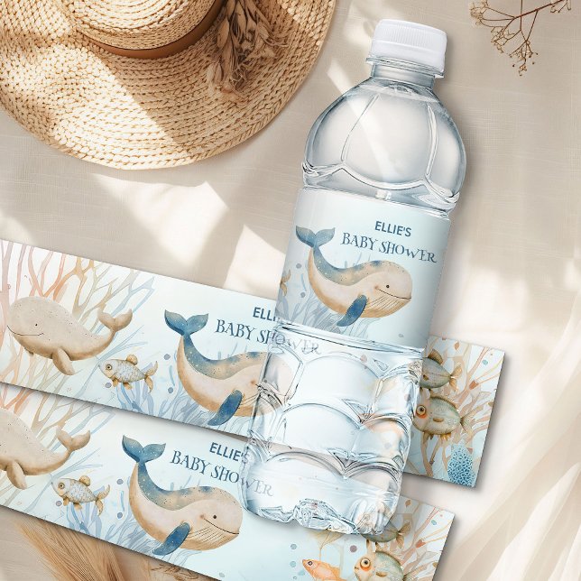 Rótulo De Garrafa De Vinho Chá de Bebê Baleia Debaixo do Mar (Water Bottle Labels from the Whale Baby Shower Collection by Darling & May)