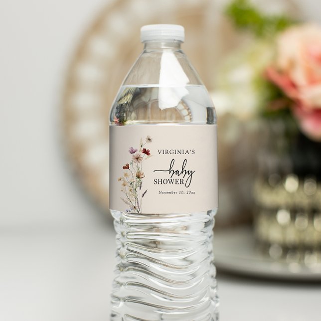Rótulo De Garrafa De Vinho Chá de Bebê Boho Wildflowers (Boho Wildflowers Baby Shower Water Bottle Label by Painted Paperie
)