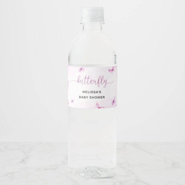 Rótulo De Garrafa De Vinho Chá de Bebê Borboleta (Frente)