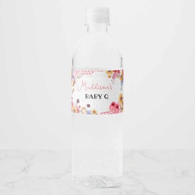 Rótulo De Garrafa De Vinho Chá de Bebê Churrasco Rosa (Frente)