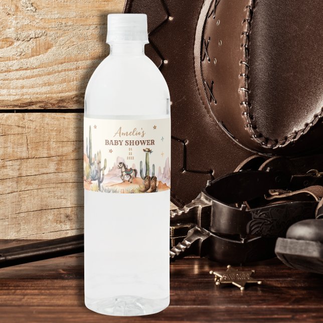 Rótulo De Garrafa De Vinho Chá de Bebê Cowboy Western Rústico (Criador carregado)