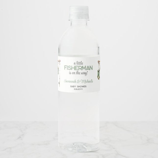 Rótulo De Garrafa De Vinho Chá de Bebê do Pequeno Pescador Verde (Frente)