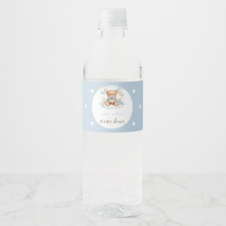 Rótulo De Garrafa De Vinho Chá de Bebê do Ursinho de Pelúcia Azul