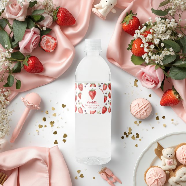 Rótulo De Garrafa De Vinho Chá de Bebê Doce Morango Personalizado  (Criador carregado)