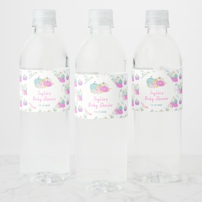Rótulo De Garrafa De Vinho Chá de Bebê Floral Abóboras Pastel (Garrafas)
