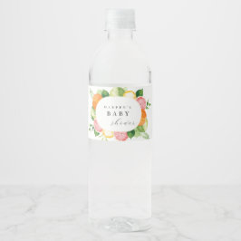 Rótulo De Garrafa De Vinho Chá de Bebê Floral Aquarela Verde Coral