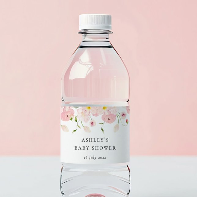 Rótulo De Garrafa De Vinho Chá de Bebê Floral Rosa (Criador carregado)