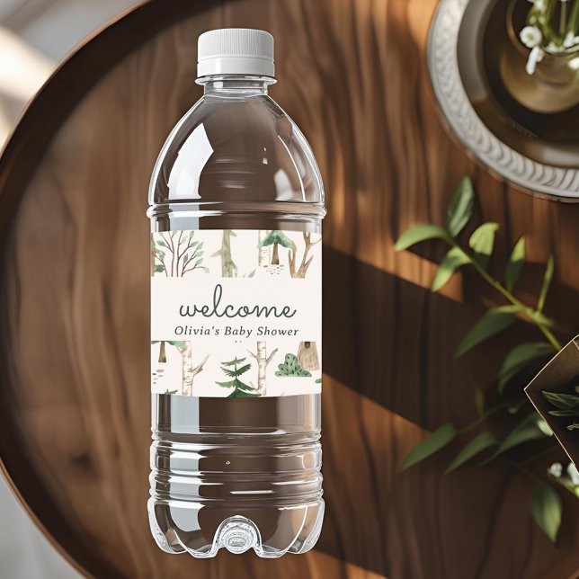 Rótulo De Garrafa De Vinho Chá de Bebê Floresta de Inverno Rústica (Criador carregado)
