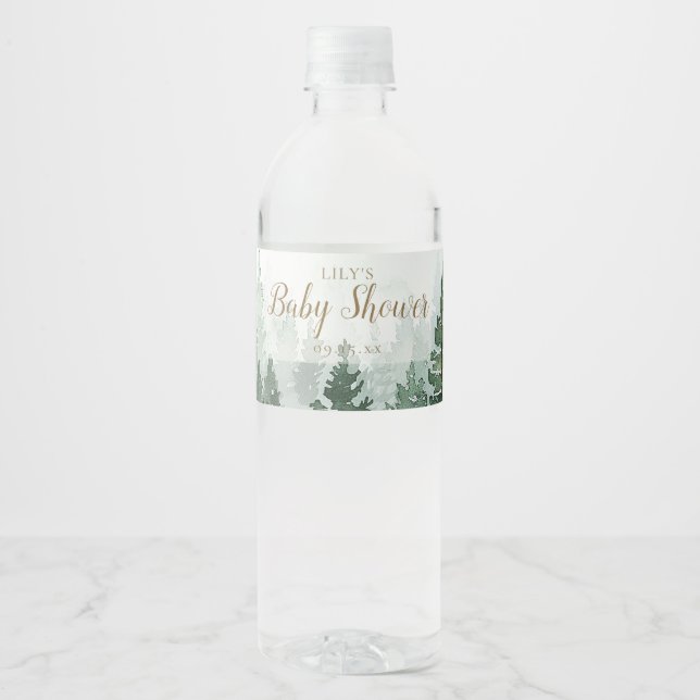 Rótulo De Garrafa De Vinho Chá de Bebê Floresta de Pinheiros Rústicos (Frente)