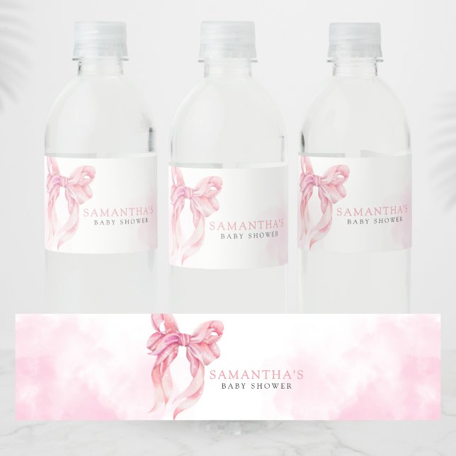 Rótulo De Garrafa De Vinho Chá de Bebê Menina Arco Rosa (Pink Bow Coquette Girl Baby Shower Bottle Label)