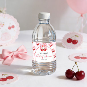 Rótulo De Garrafa De Vinho Chá de Bebê Menina Arco Rosa Cereja