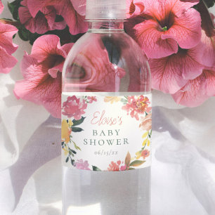 Rótulo De Garrafa De Vinho Chá de Bebê Menina Elegante Flores da Primavera