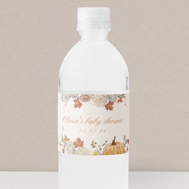 Rótulo De Garrafa De Vinho Chá de Bebê Outono Elegante Rústico Pequena Abóbor (Criador carregado)