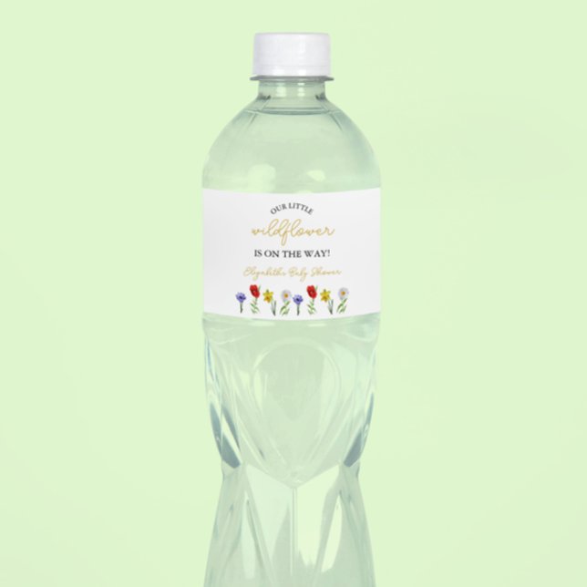 Rótulo De Garrafa De Vinho Chá de Bebê Pequena Flor Silvestre (Criador carregado)