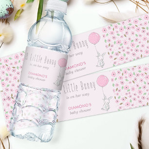Rótulo De Garrafa De Vinho Chá de Bebê Pequeno Coelho Rosa Floral
