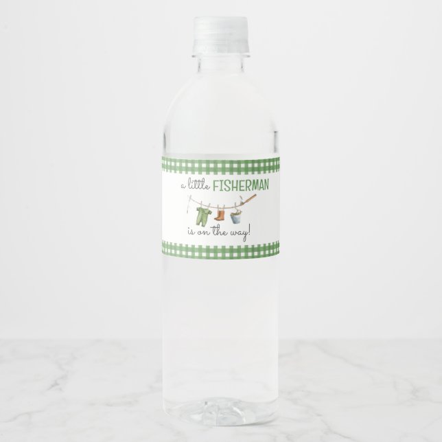 Rótulo De Garrafa De Vinho Chá de Bebê Pequeno Pescador  (Frente)