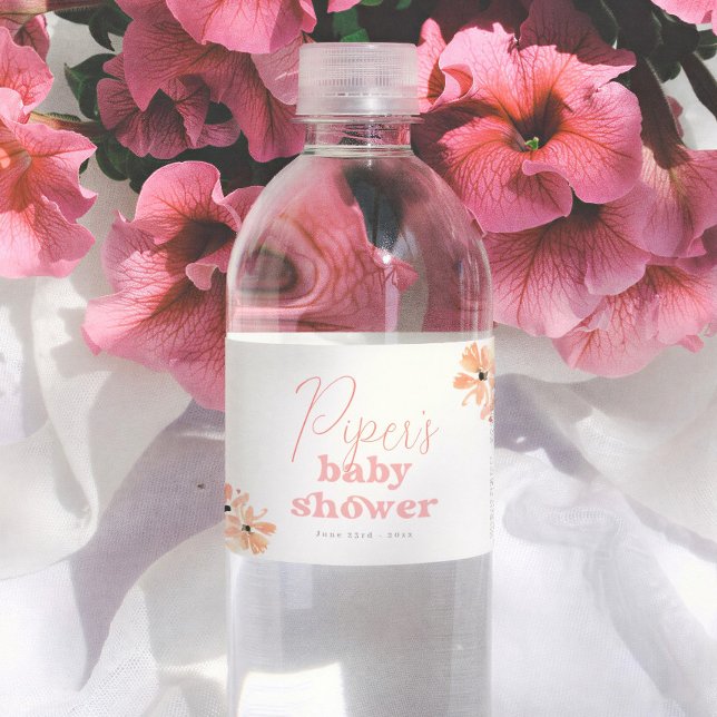Rótulo De Garrafa De Vinho Chá de Bebê Retro Floral Boho Menina (Criador carregado)