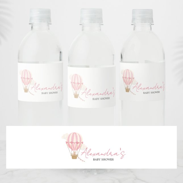 Rótulo De Garrafa De Vinho Chá de Bebê Urso Boho Rosa  (Oh Baby Bear Baby Shower Water Bottle Label)