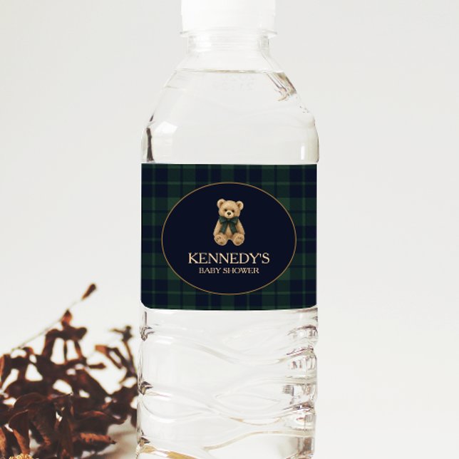 Rótulo De Garrafa De Vinho Chá de Bebê Urso Teddy Polo Elegante (Criador carregado)