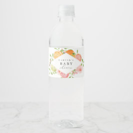 Rótulo De Garrafa De Vinho Chá de Bebê Verde Coral Floral Aquarela