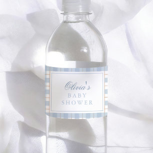 Rótulo De Garrafa De Vinho Chá de Bebê Vintage Xadrez Azul