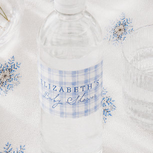 Rótulo De Garrafa De Vinho Chá de Bebê Xadrez Azul Vintage