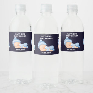 Rótulo De Garrafa De Vinho Chá de fraldas Azul, Chá de Menino