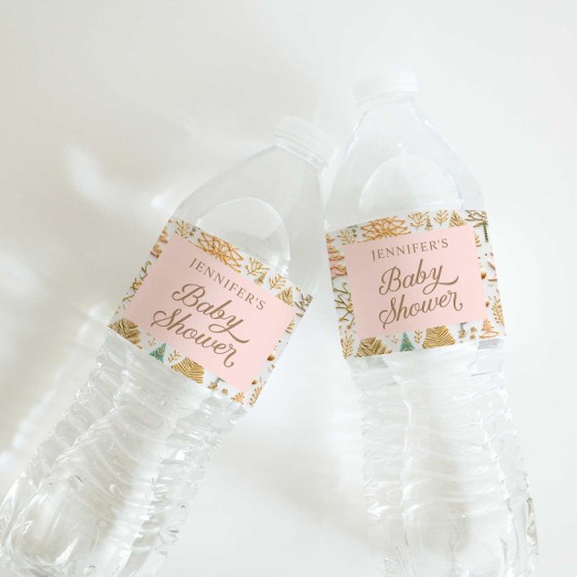 Rótulo De Garrafa De Vinho Chá de fraldas da Wonderland (Pink Winter Wonderland Baby Shower Water Bottle Labels)