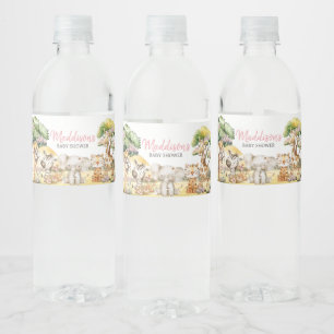 Rótulo De Garrafa De Vinho Chá de fraldas de Animais Safari na Selva Floral