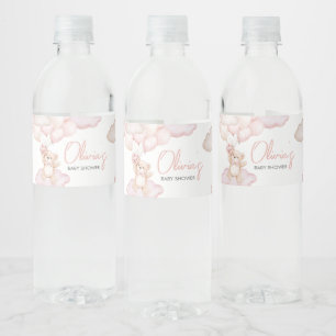 Rótulo De Garrafa De Vinho Chá de fraldas de Balão de Urso Bebê Rosa
