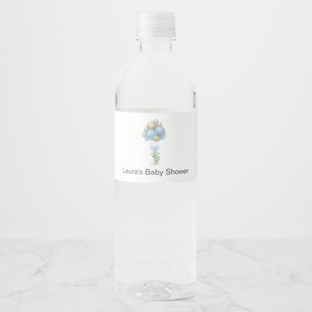 Rótulo De Garrafa De Vinho Chá de fraldas de Balões Azuis (Frente)