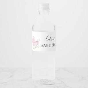 Rótulo De Garrafa De Vinho Chá de fraldas de Carruagem de Bebê Rosa Elegante