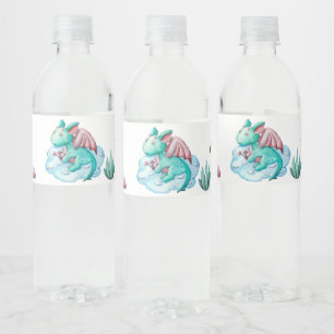 Rótulo De Garrafa De Vinho Chá de fraldas de Dragão Turquoise de Pastel de Aq