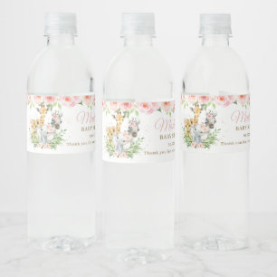 Rótulo De Garrafa De Vinho Chá de fraldas de Garota Floral Rosa Safari Anima