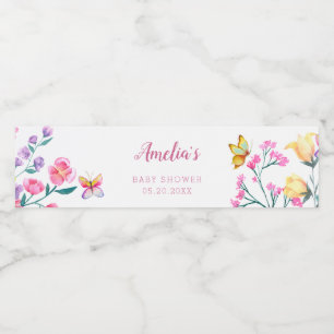 Rótulo De Garrafa De Vinho Chá de fraldas de Jardim de Borboleta Floral