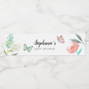 Rótulo De Garrafa De Vinho Chá de fraldas doce do jardim da borboleta