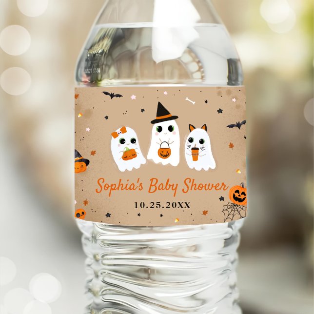 Rótulo De Garrafa De Vinho Chá de fraldas Fantasma Cute Halloween (Criador carregado)