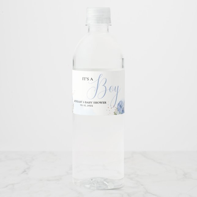 Rótulo De Garrafa De Vinho Chá de fraldas Floral de Abóbora Azul (Frente)