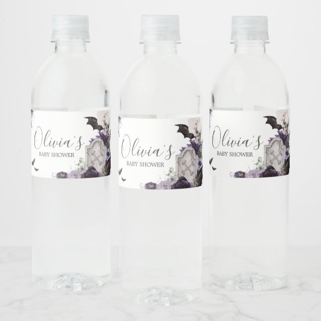 Rótulo De Garrafa De Vinho Chá de fraldas Gótico Floral Roxo (Garrafas)