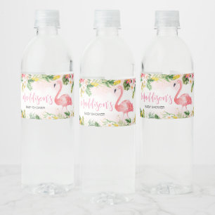 Rótulo De Garrafa De Vinho Chá de fraldas Rosa Aloha Flamingo