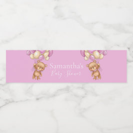 Rótulo De Garrafa De Vinho Chá de fraldas Rosa do Balão do Urso Teddy